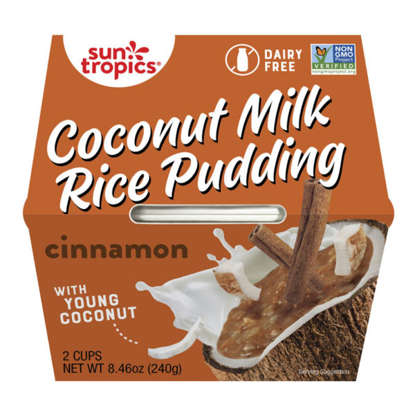 a container of Suntropics Coconut Milk rice Pudding cinnamon